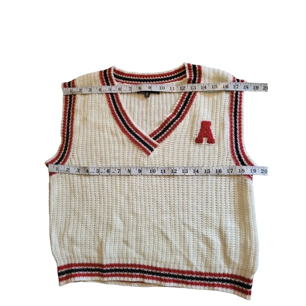 NWT Almost Famous Varsity Sweater Vest‎ Womens XL Waffle Knit V Neck Preppy